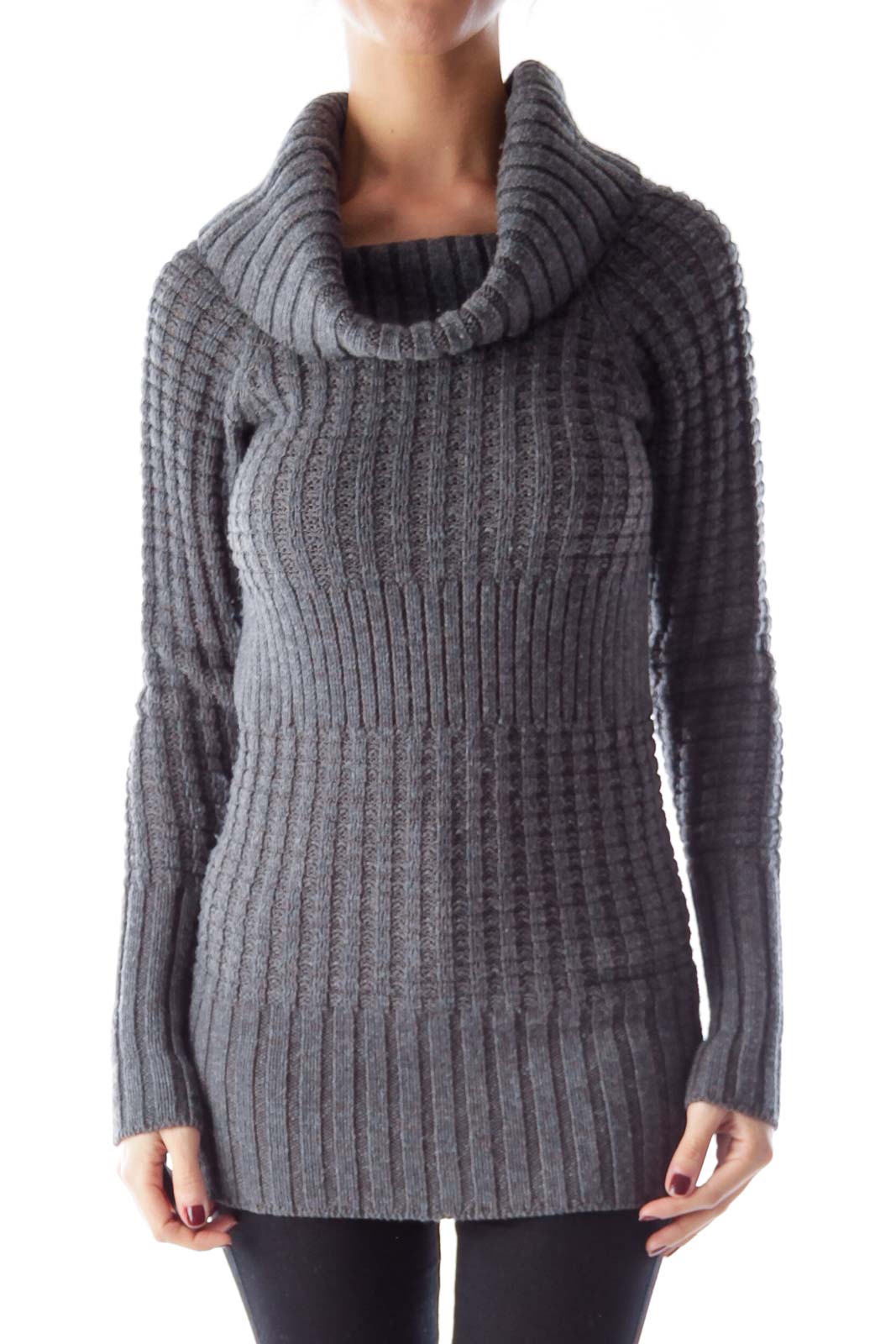Gray Knit Turtleneck Sweater Front