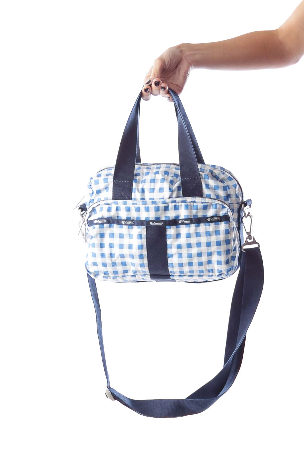 Blue & White Plaid Crossbody Bag Front