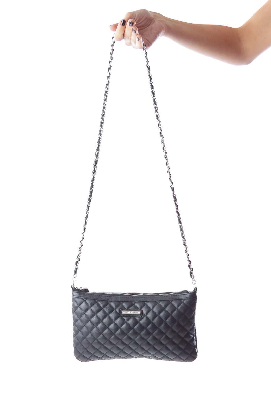 Black Quilted Crossbody Bag Front