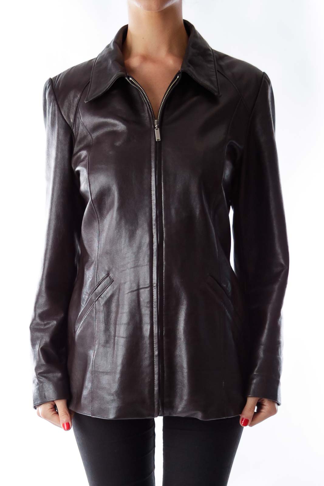 Dark Brown Leather Jacket Front