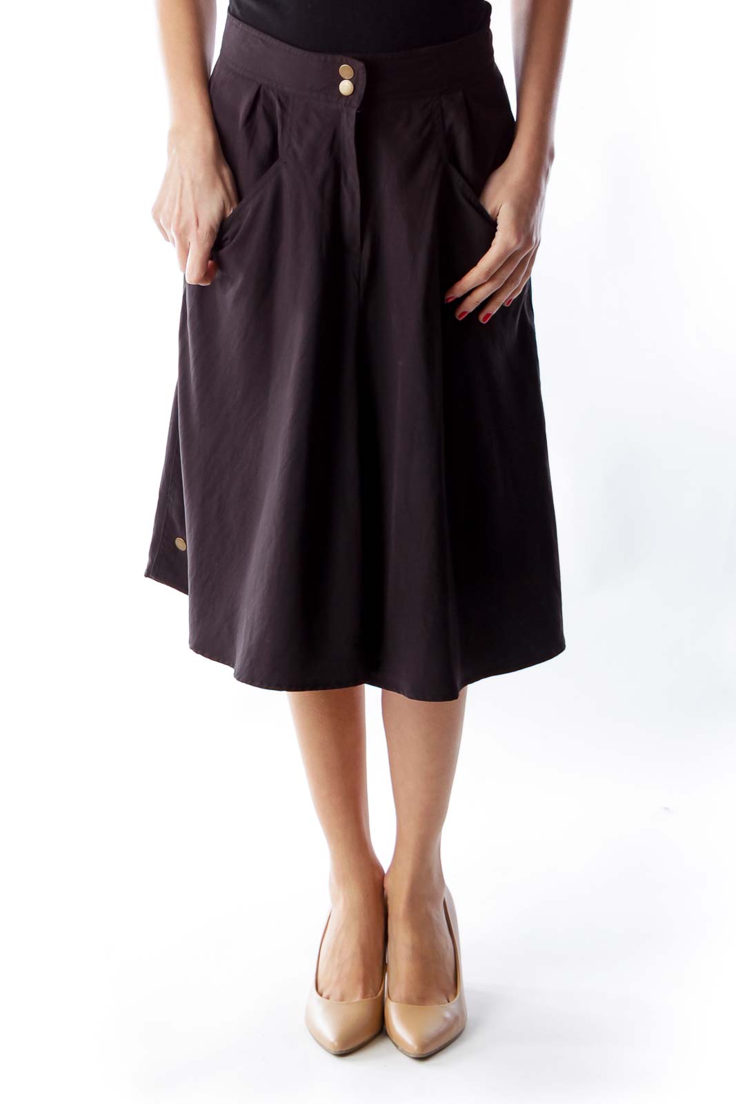 Black A Line Midi Skirt Front