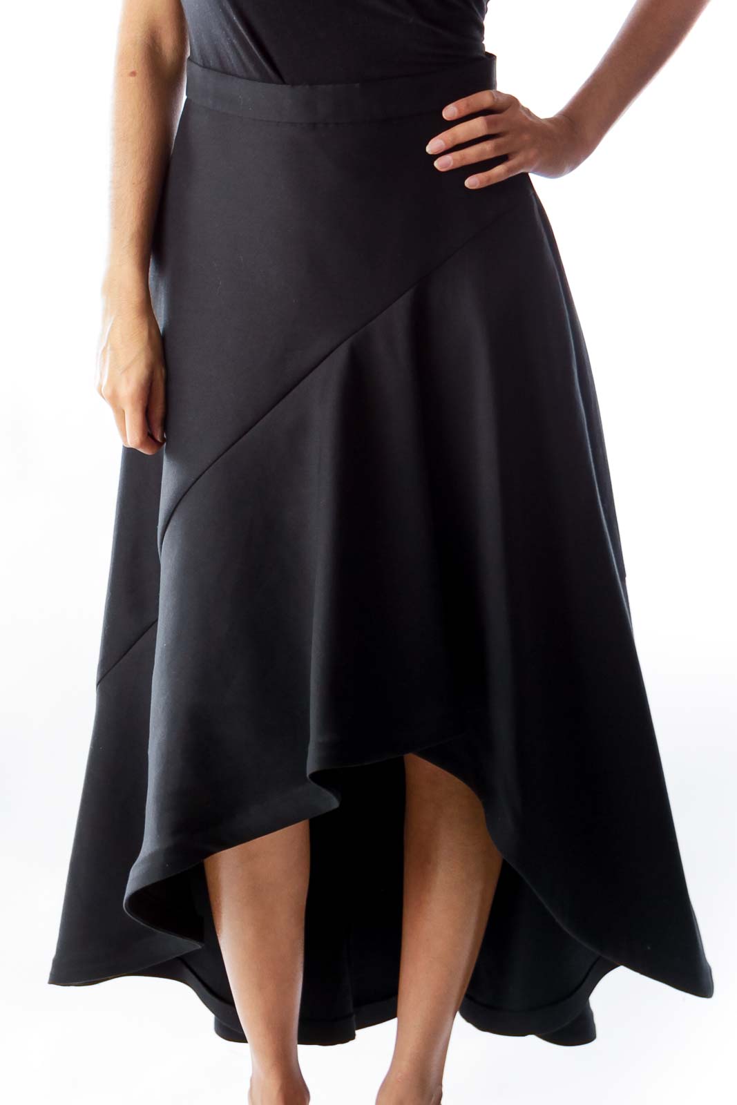 Black Ruffle Midi Skirt Front