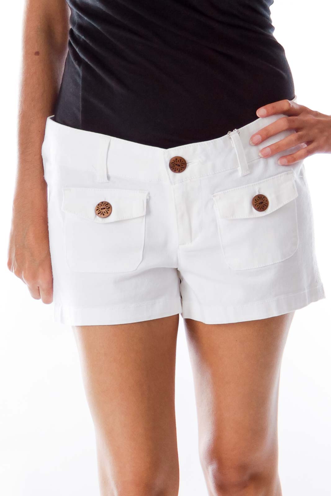 White Denim Shorts Front
