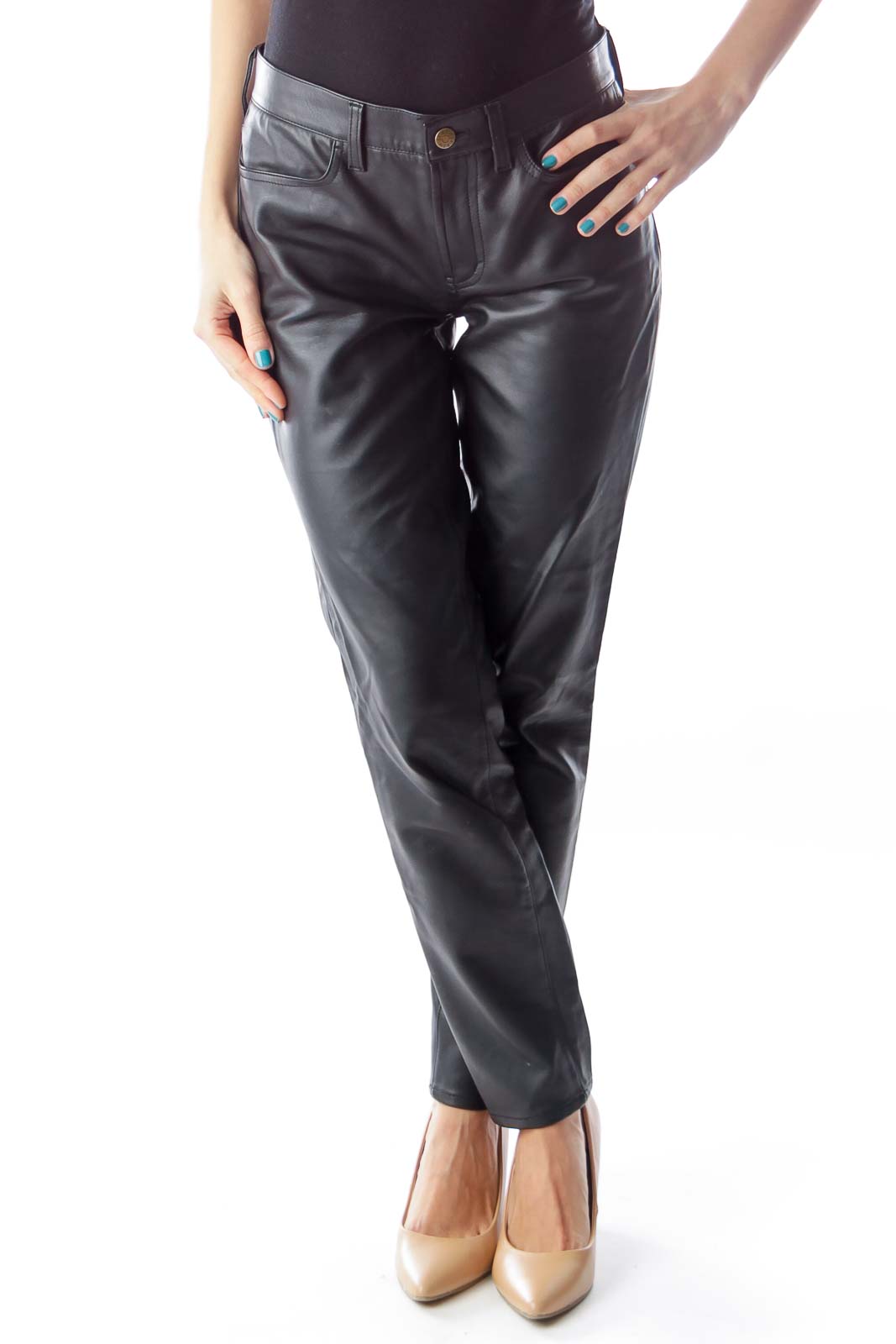 J.Crew - Black Faux Leather Pants Polyurethane Viscose | SilkRoll