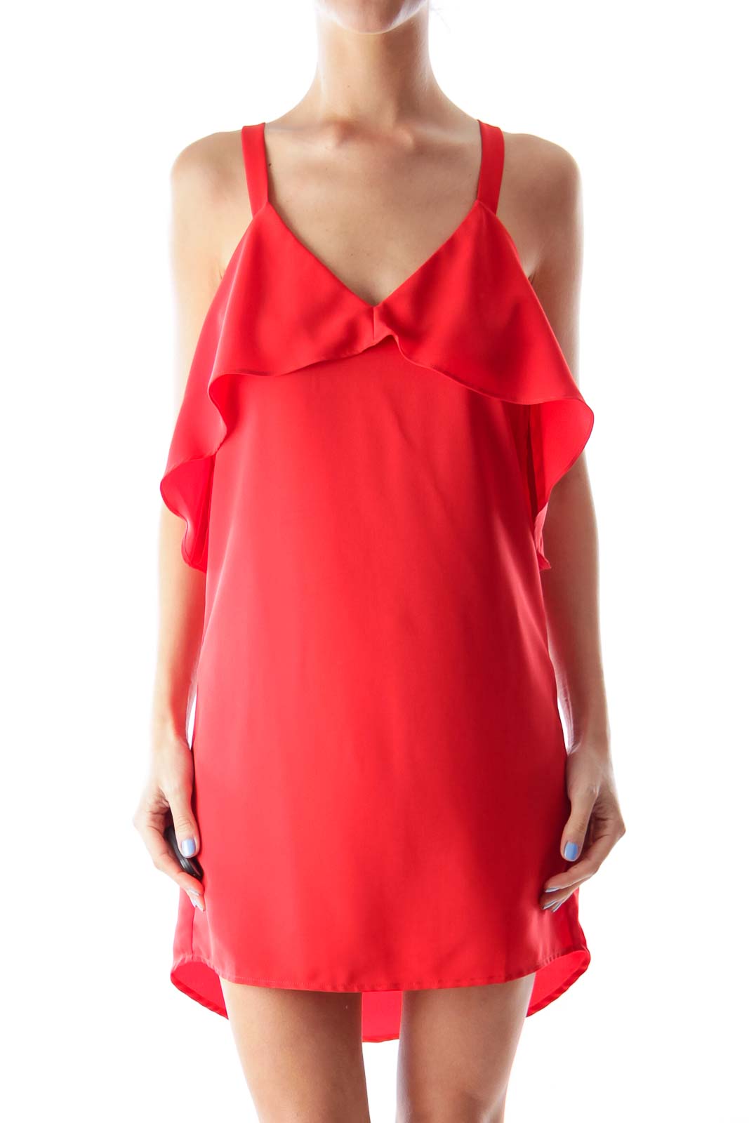 Red Edge Frill Dress Front