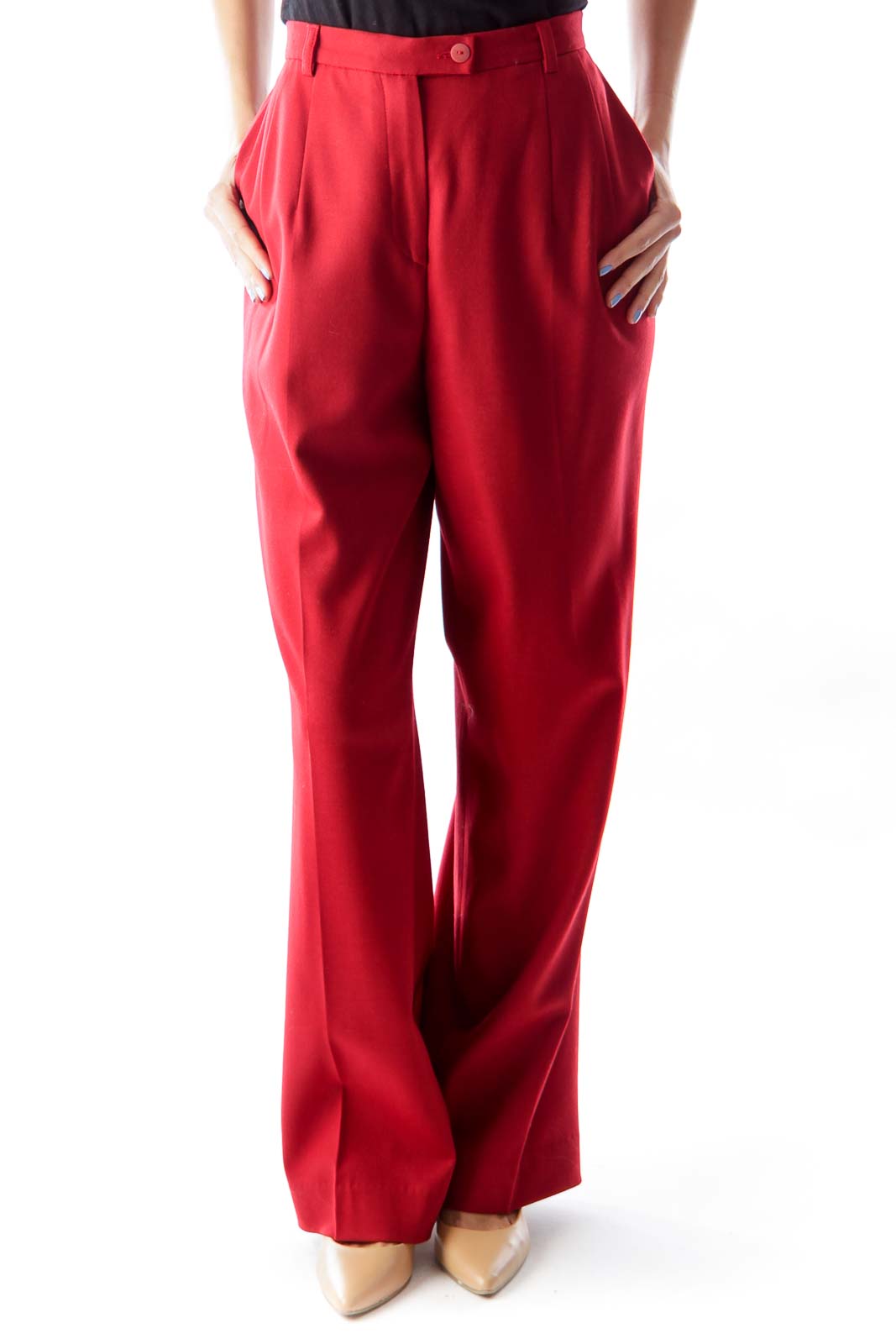 Red Straight Pants Front