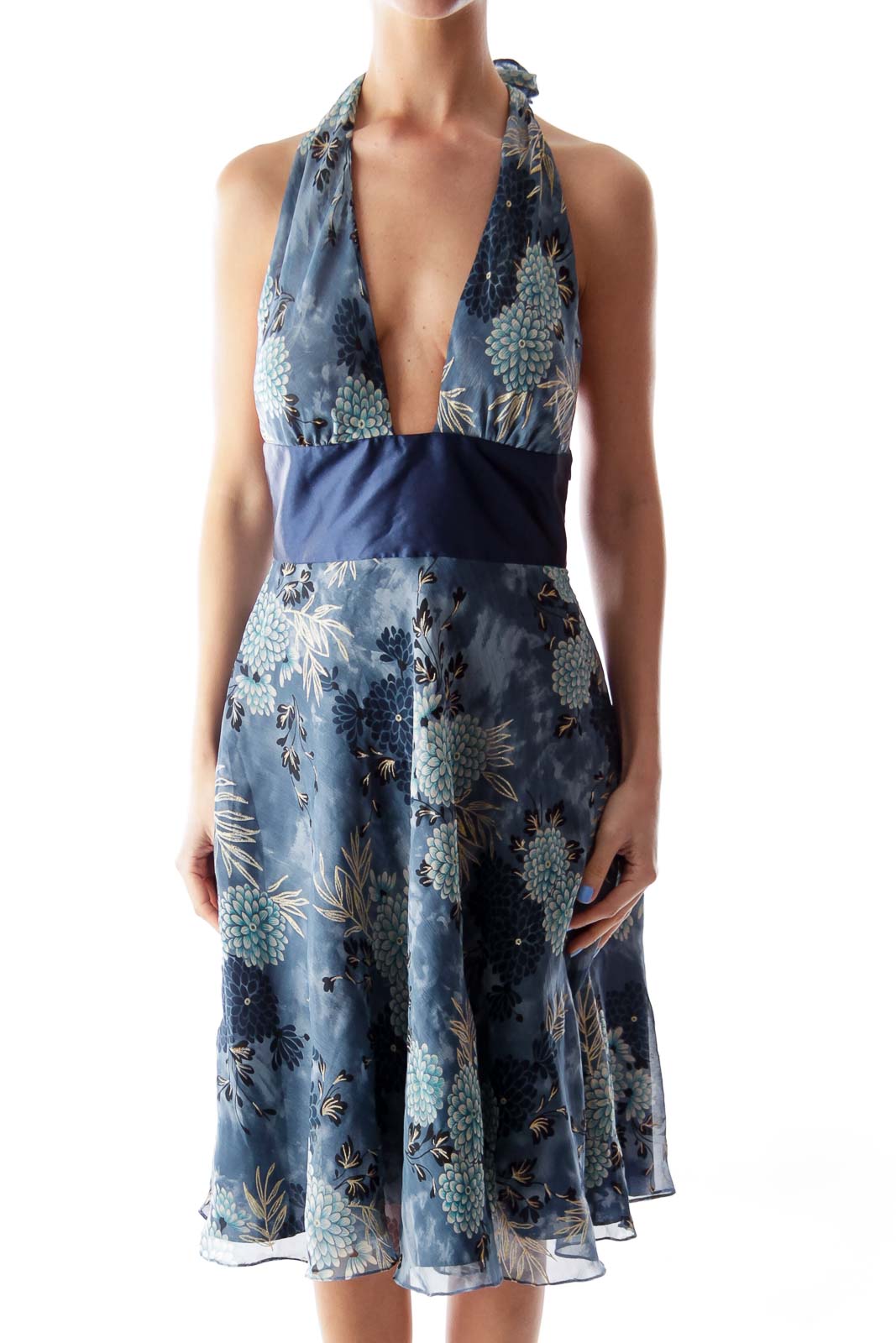 Blue Floral Print Dress Front