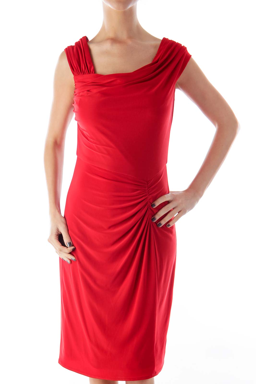 Red Side Draped Dress Front