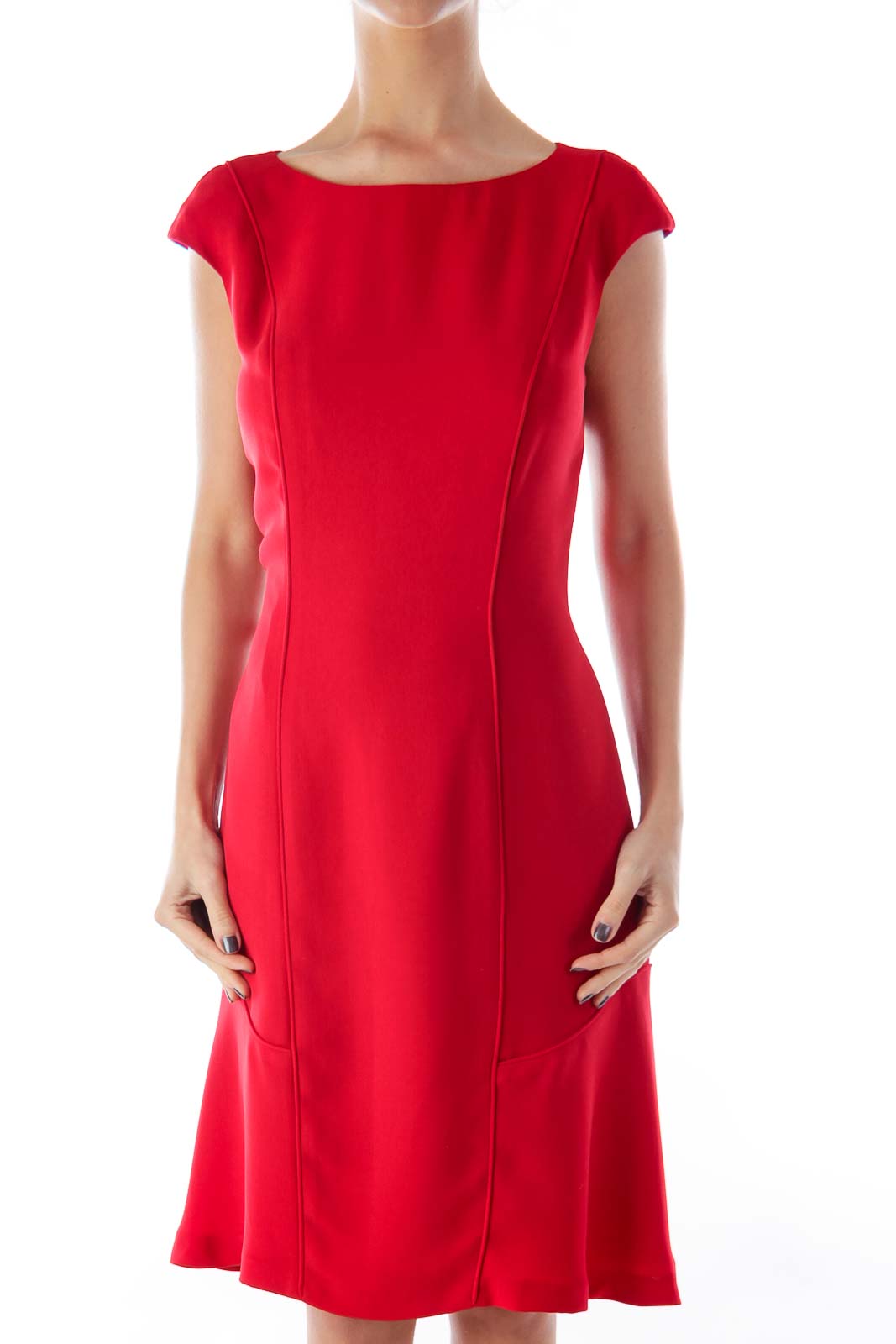 Anne Klein - Red Midi Dress Polyester | SilkRoll