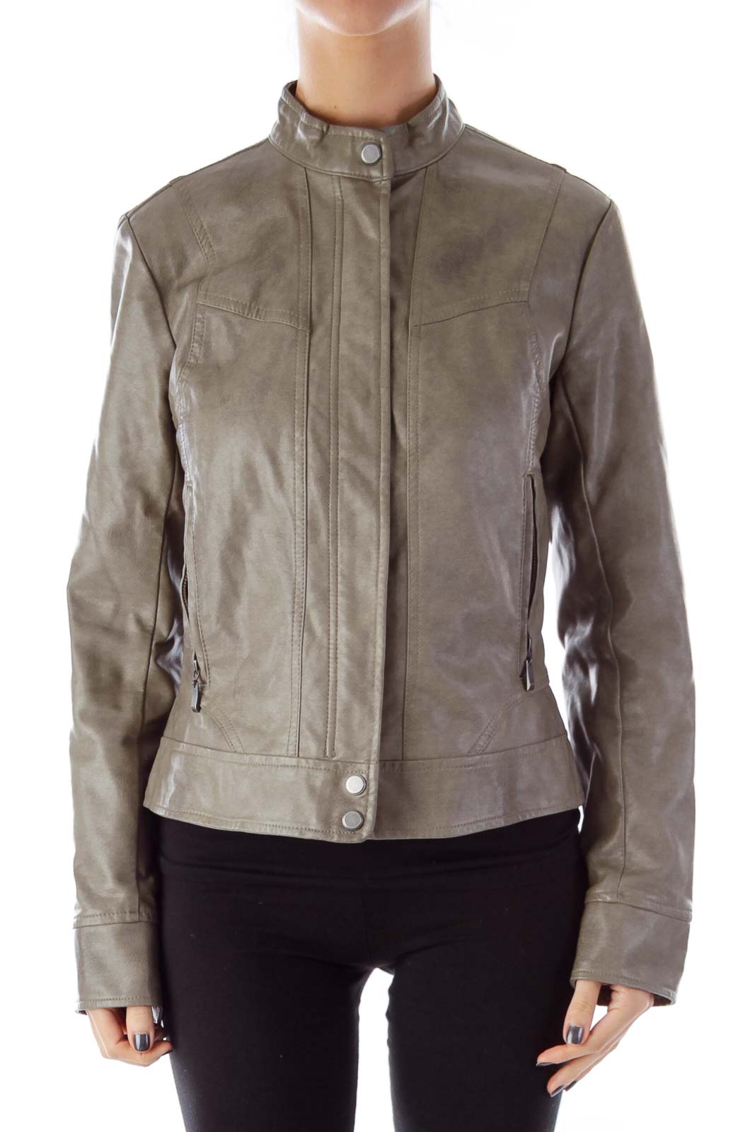 Green Faux Leather Jacket Front