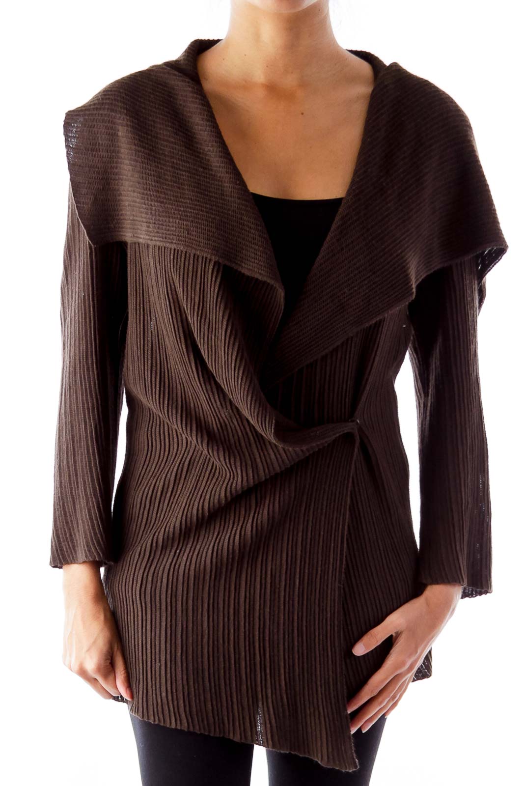 Brown Ruffle Knit Jacket Front