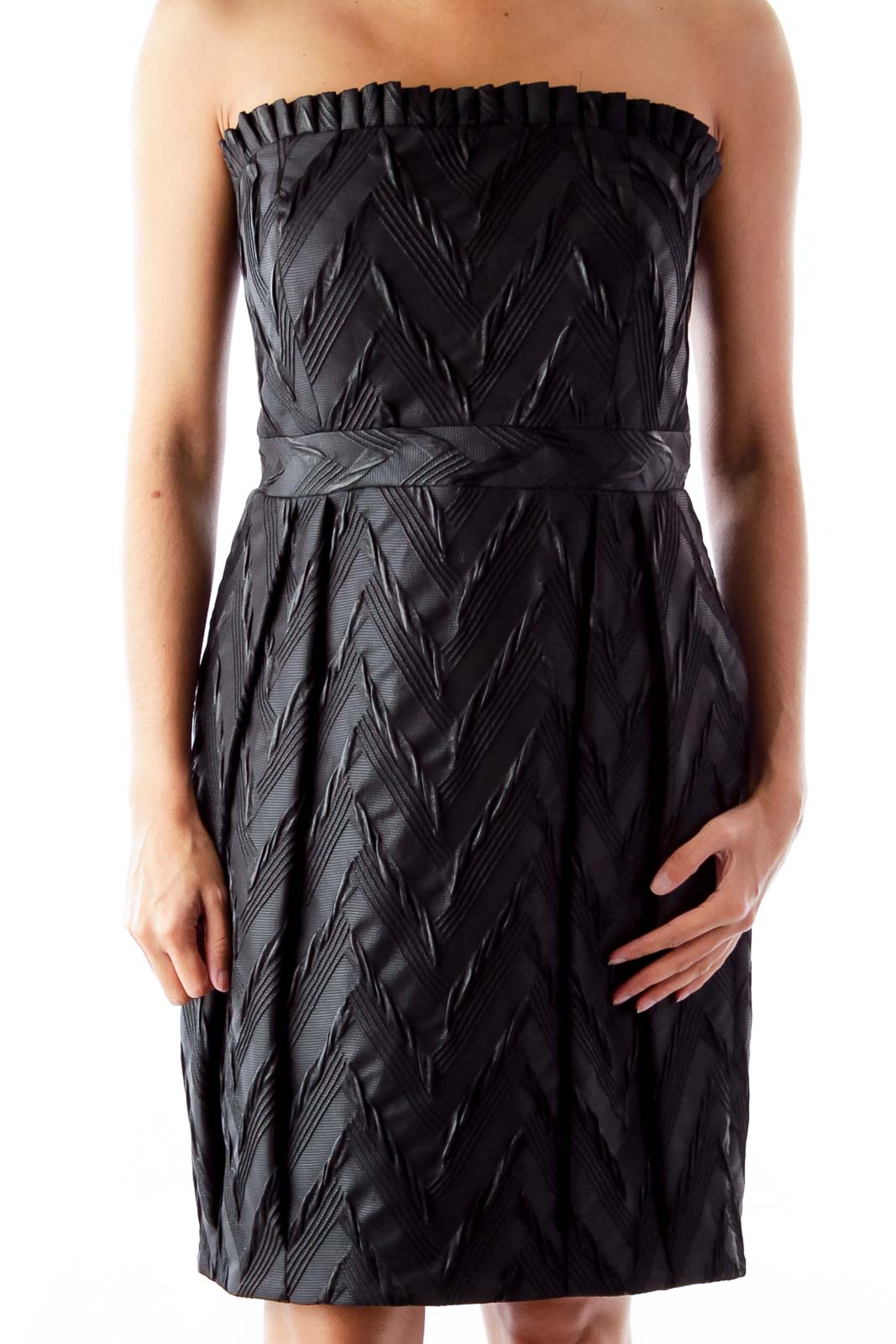 Black Brocade Strapless Dress Front