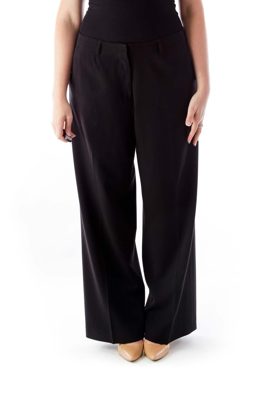 Coldwater Creek - Black Wide Legs Pants Rayon Polyester Spandex | SilkRoll