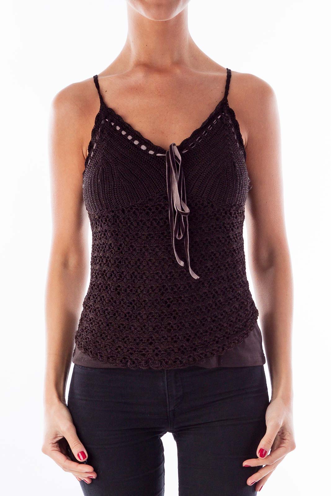 Brown Woven Tank Top Front