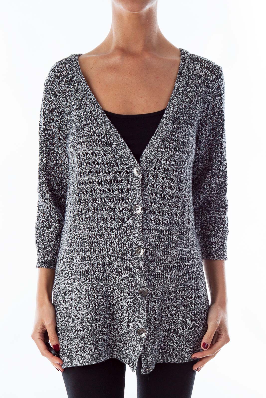 Black and White Knit Cardigan Front