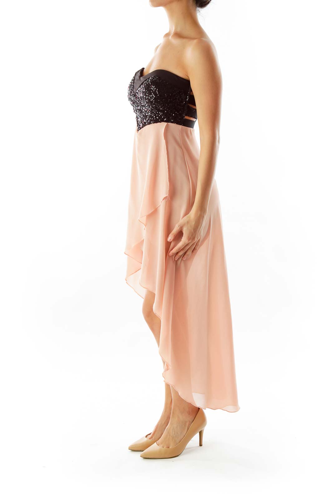 Black ☀ Salmon Sequined High Low Dress ...