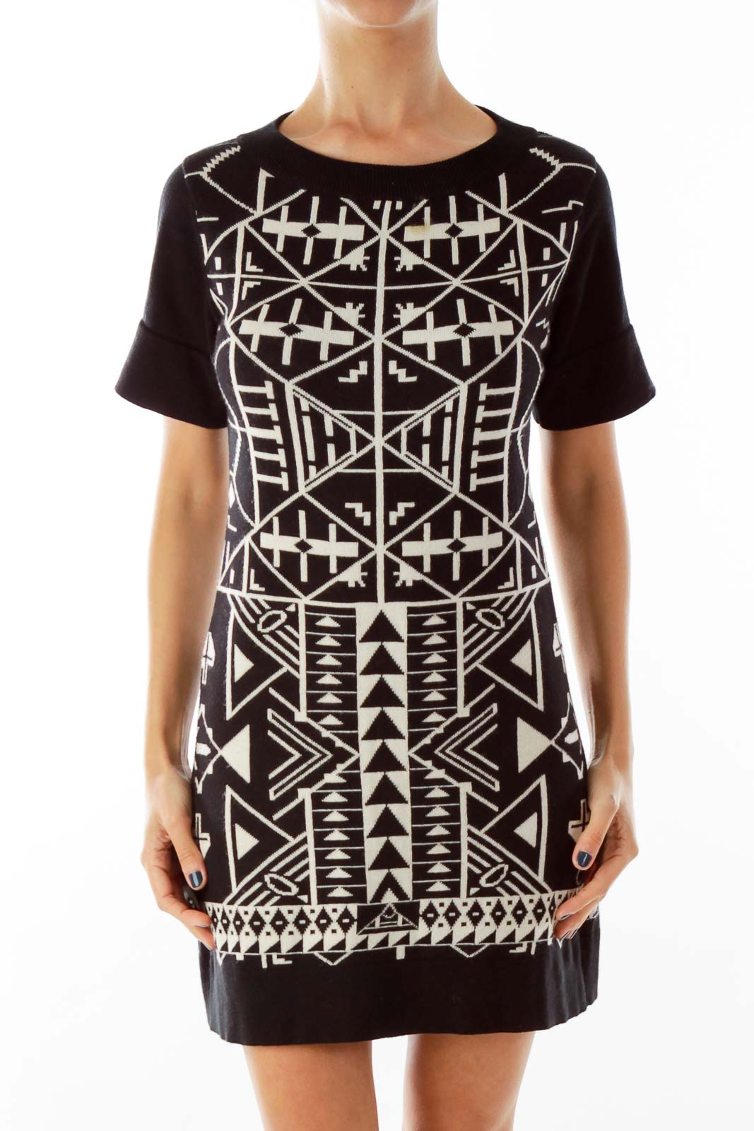 Black Beige Geometric Print Dress* Front
