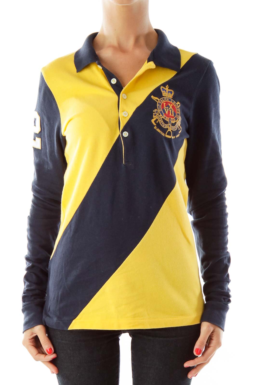 Yellow Navy Embroidered Polo Front