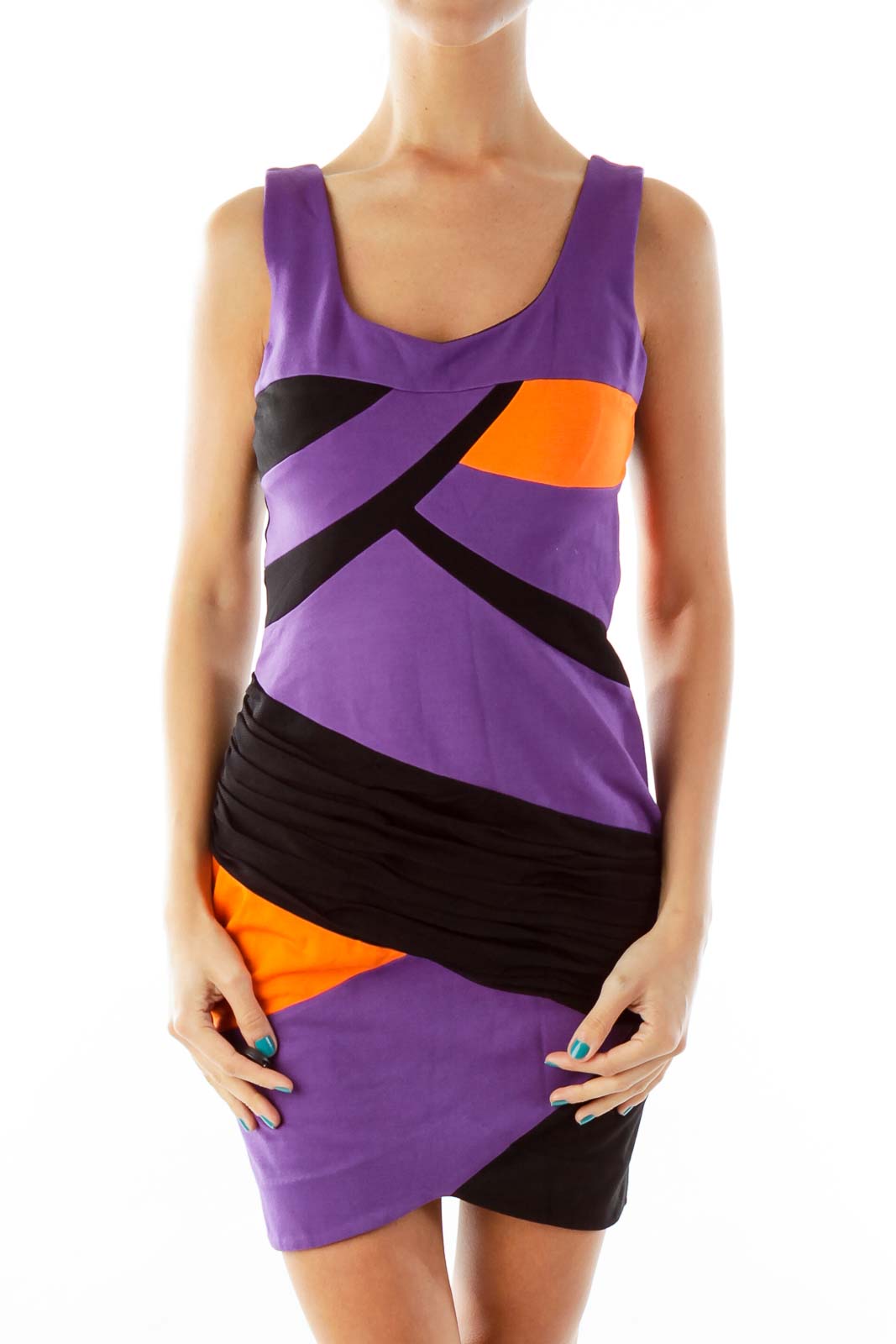 Black & Purple Fitted Dress Front