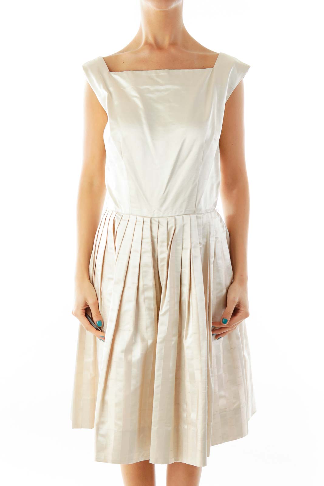 Cream Striped Bottom Dress Front