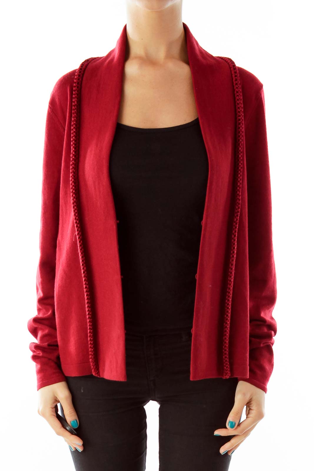 Red Merino Wool Cardigan Front