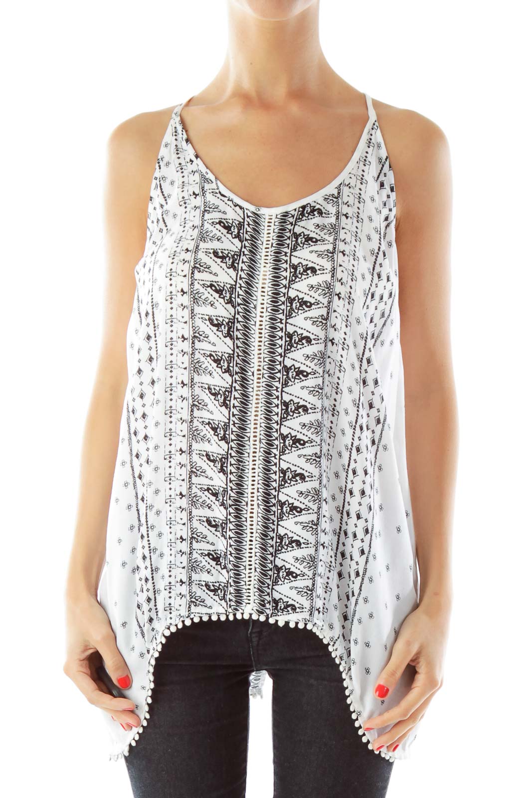 Black White Open Back Tank Top Front
