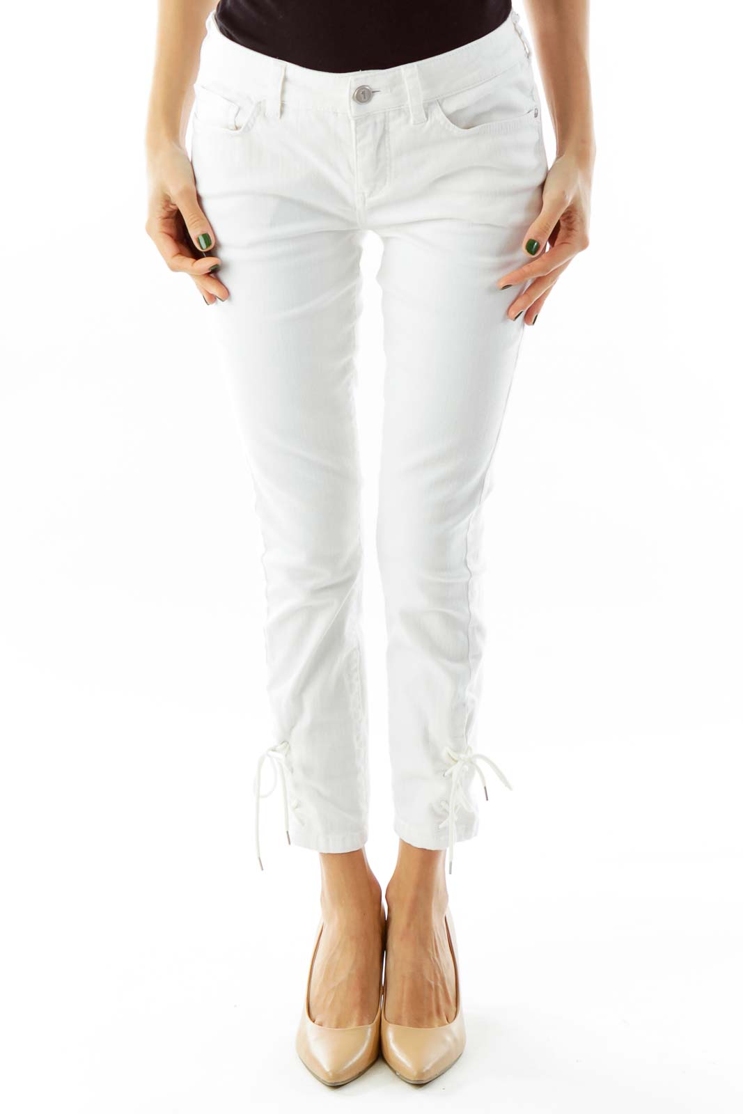 White Cropped Skinny Jeans Front