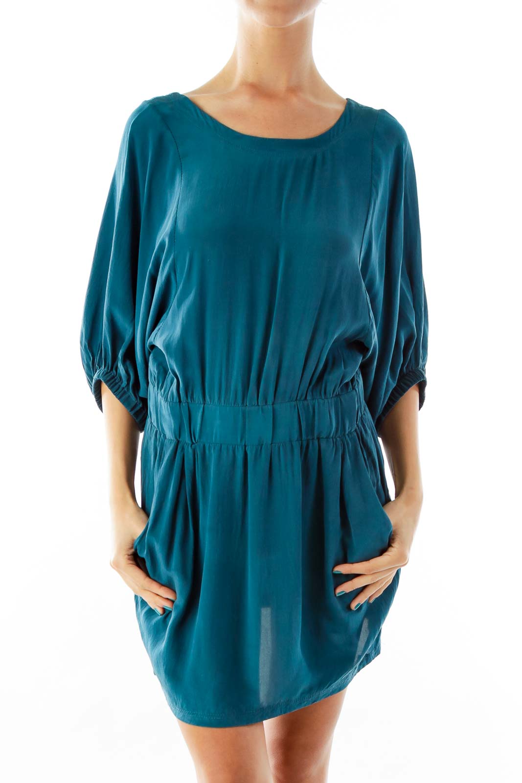 Turquoise Pocketed Day Dress Front