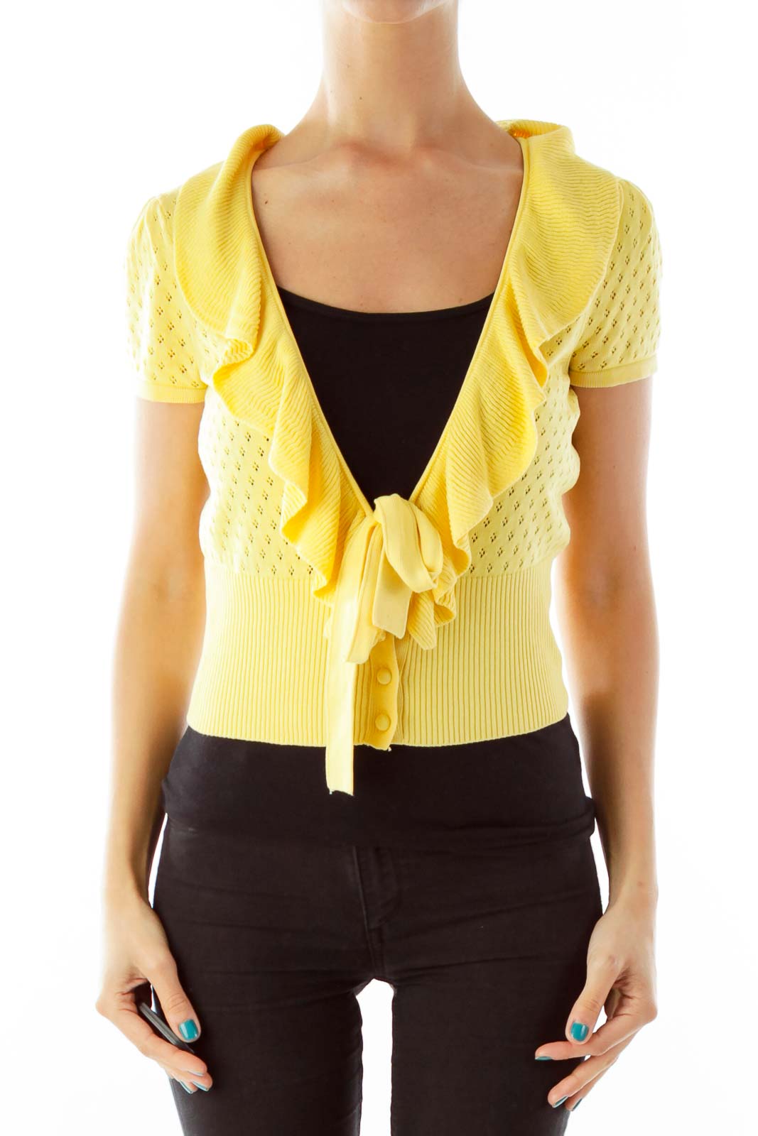 Yellow Knit Belted Top Front