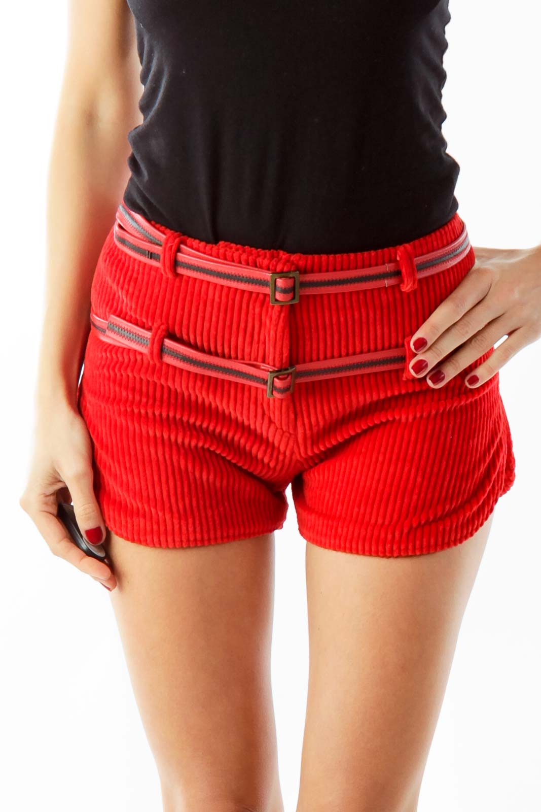 Red Corduroy Shorts Front