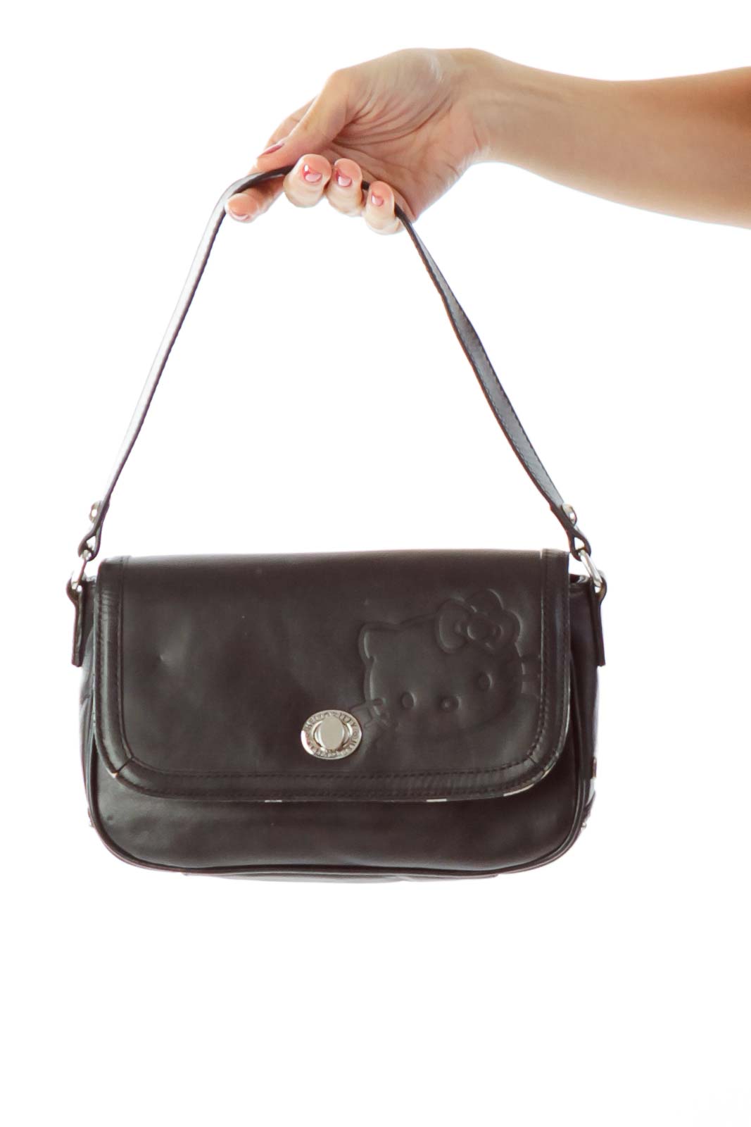 Black Leather Hello Kitty Shoulder Bag Front