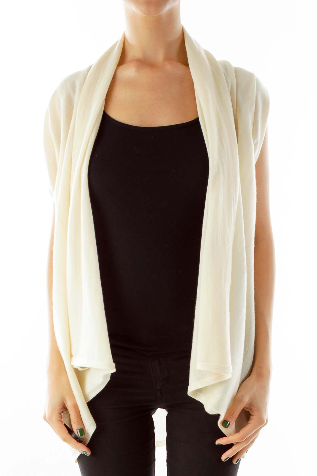 Cream Merino Wool Caridgan Front