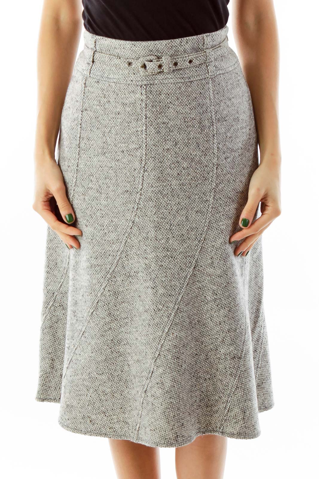 Gray Mottled Flare Skirt Front