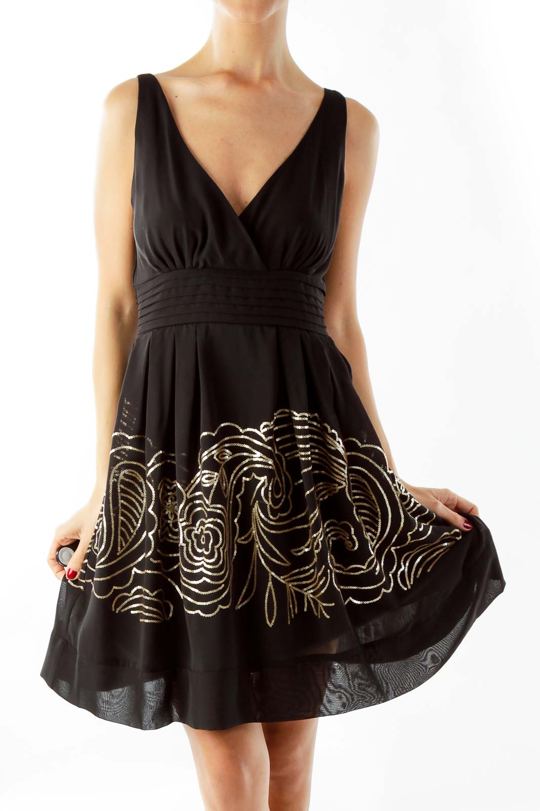 Black & Gold Sequined Dress Front