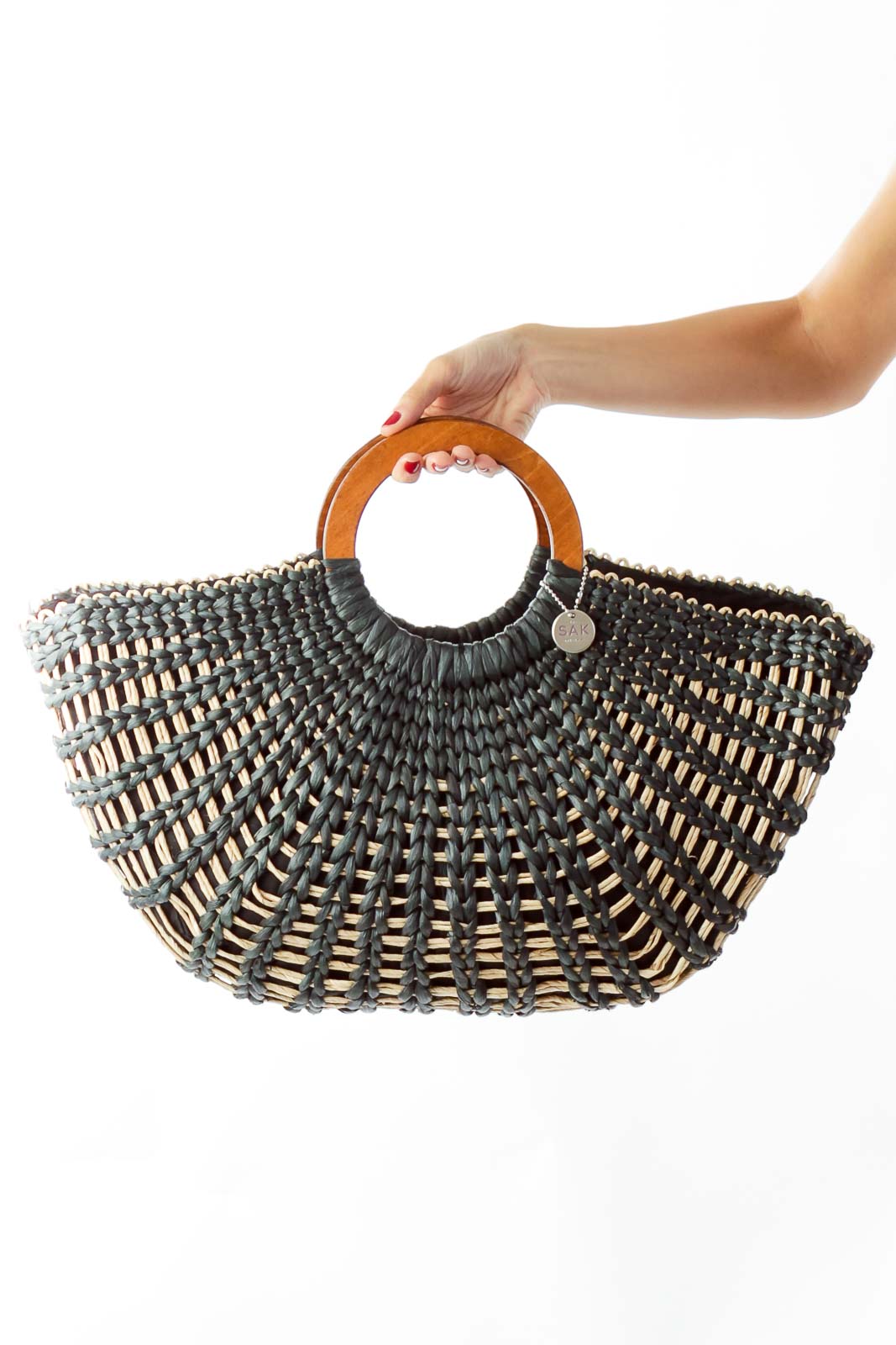 Black & Beige Woven Tote Front