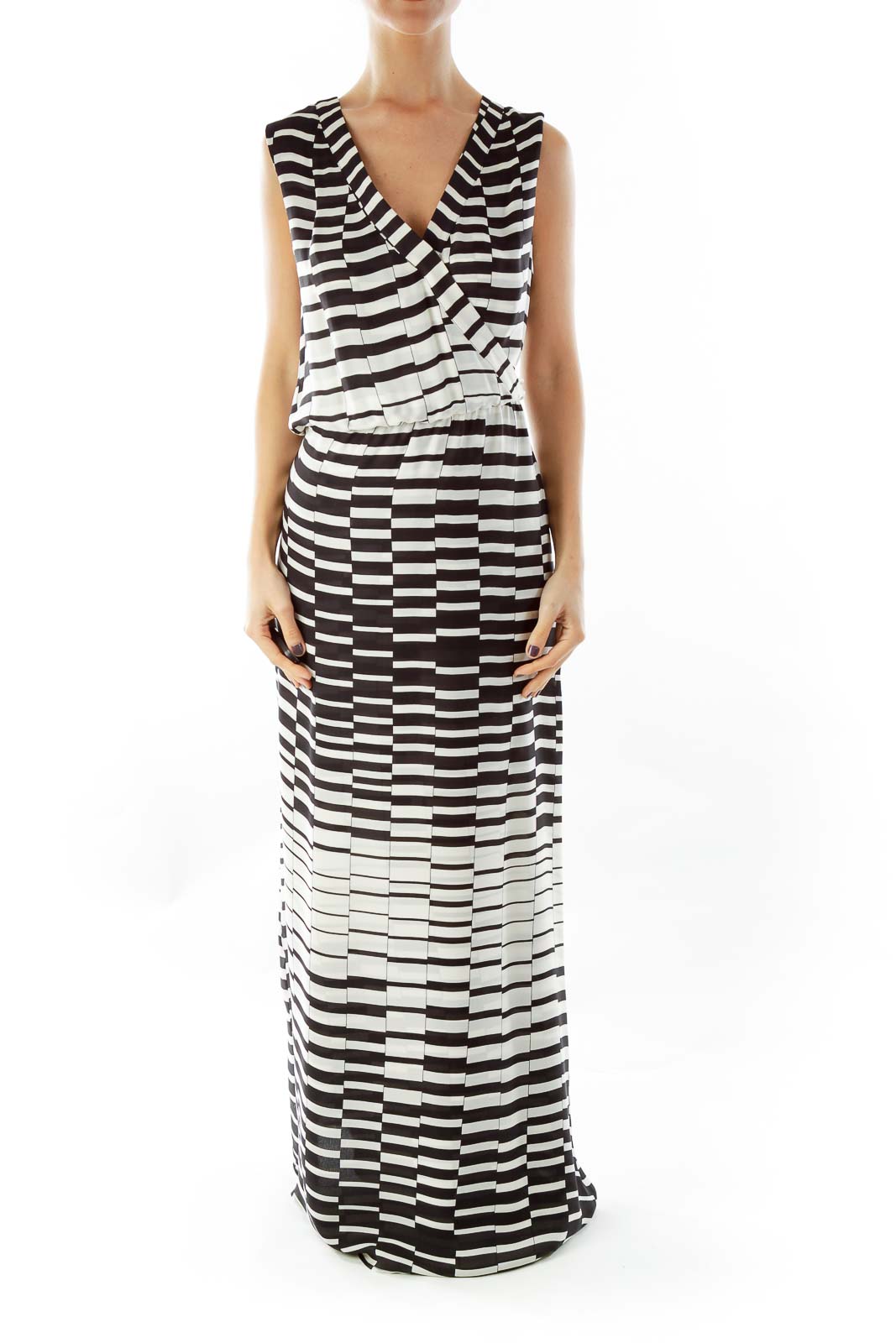 Black Cream Striped Maxi Dress Front