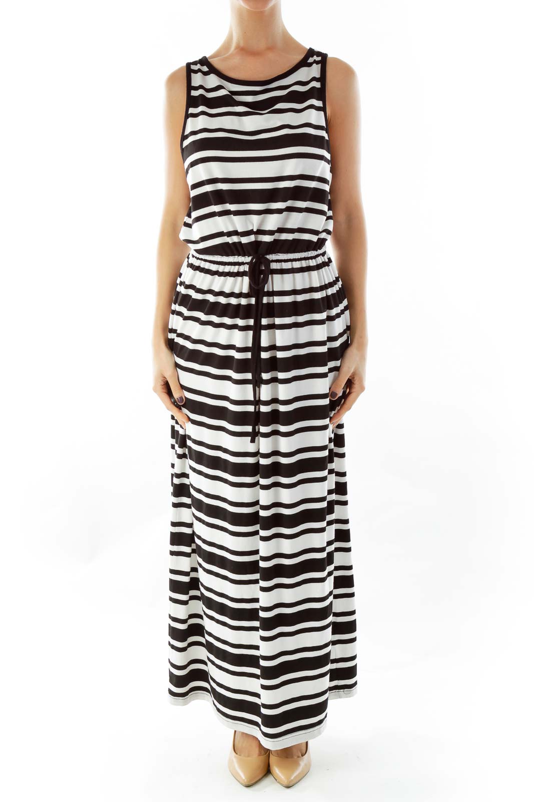 Black White Striped Maxi Dress Front