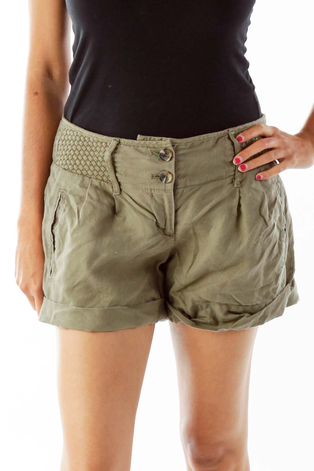 LOFT - Army Green Linen Shorts Linen | SilkRoll