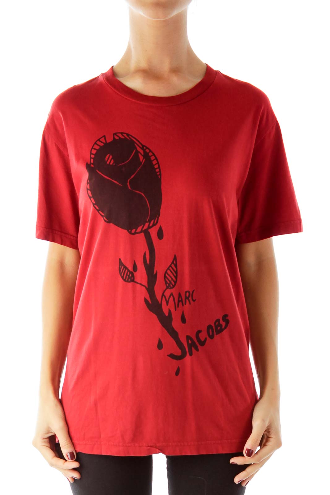 Red Printed Tee Shirt Front