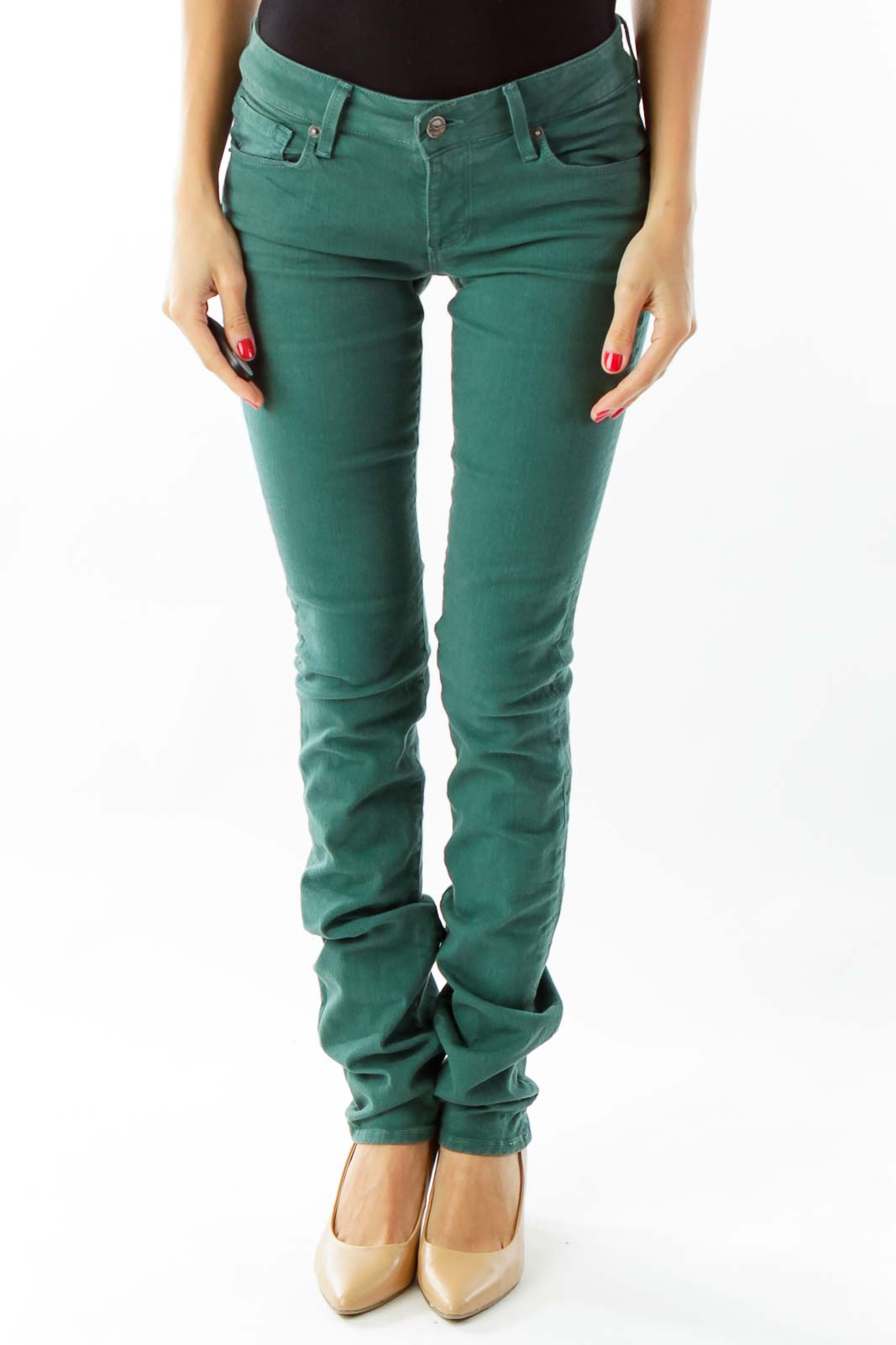 Green Straight Leg Denim Pants Front