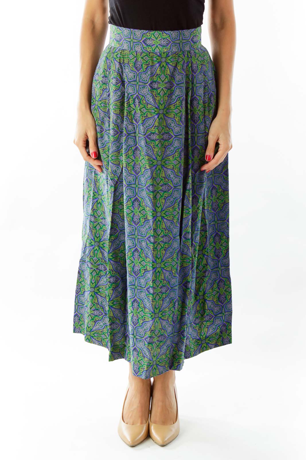 Blue Green Printed Skirt Front