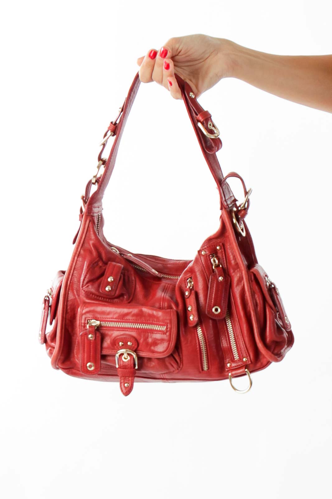 Red Leather Shoulder Bag Front