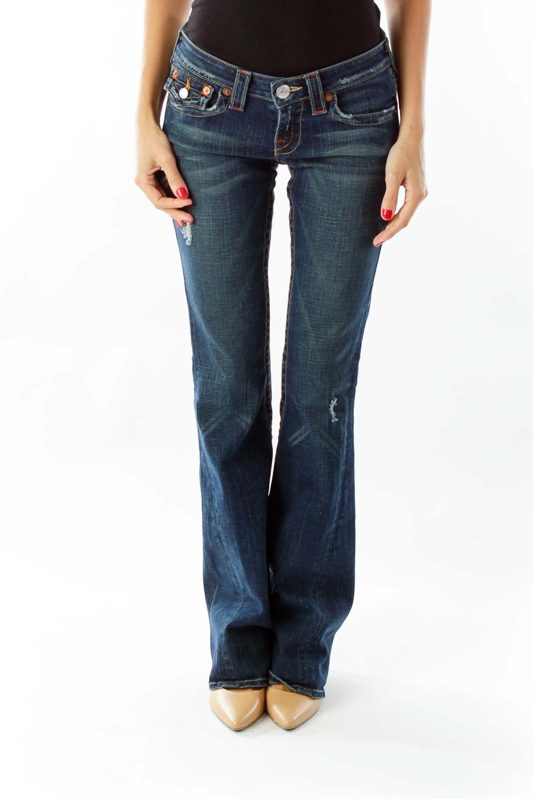 Blue Flare Bottom Jeans Front