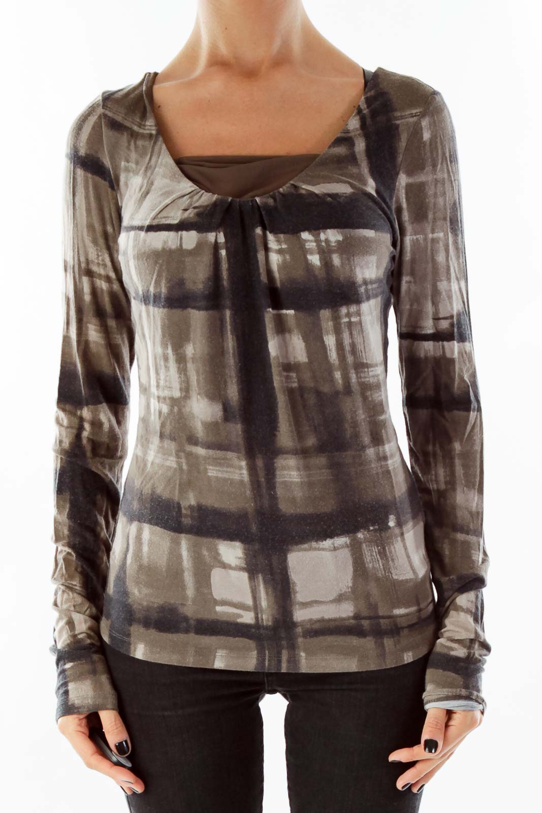 Brown Print Blouse Front