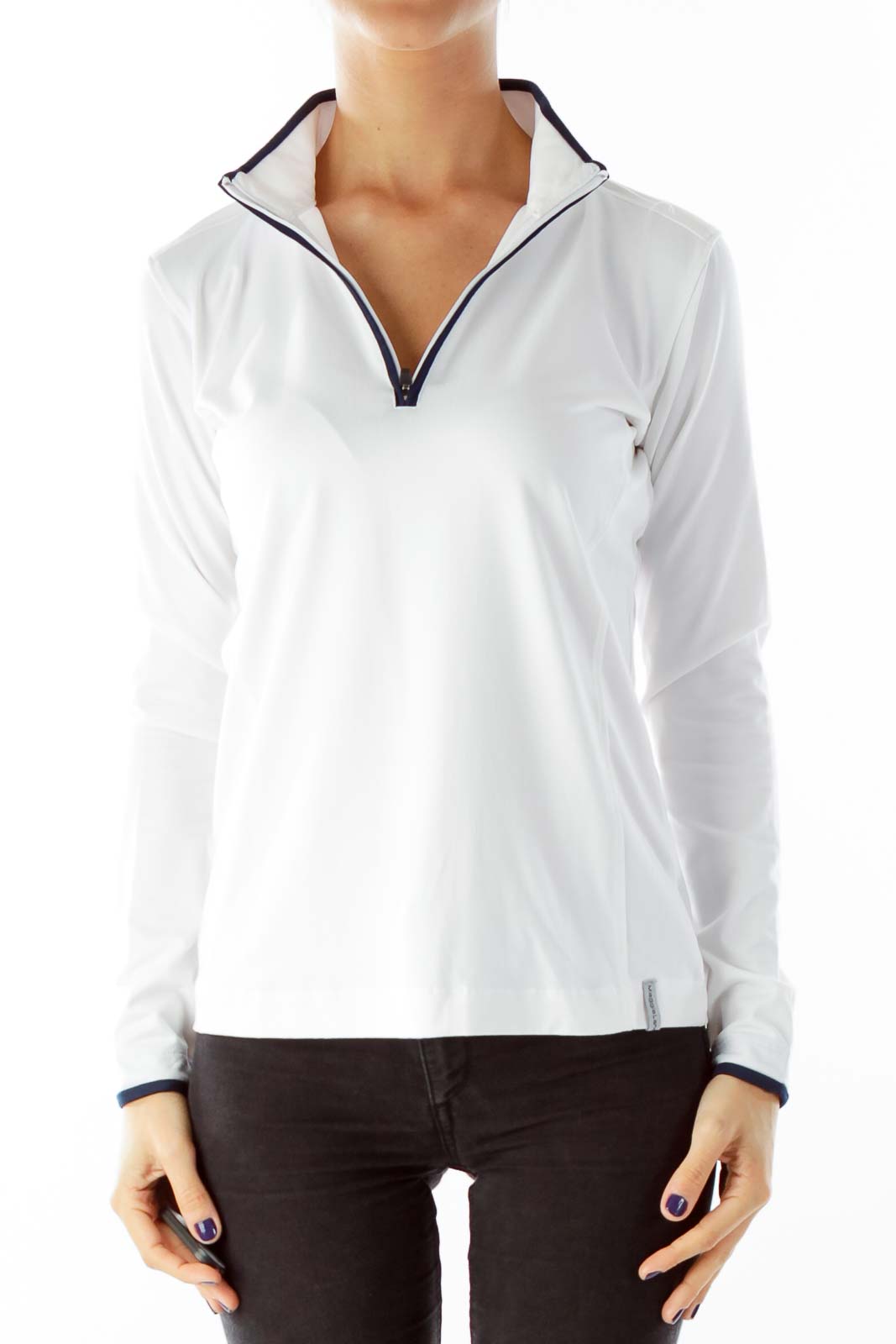 White Long-Sleeve Collared Pullover Front