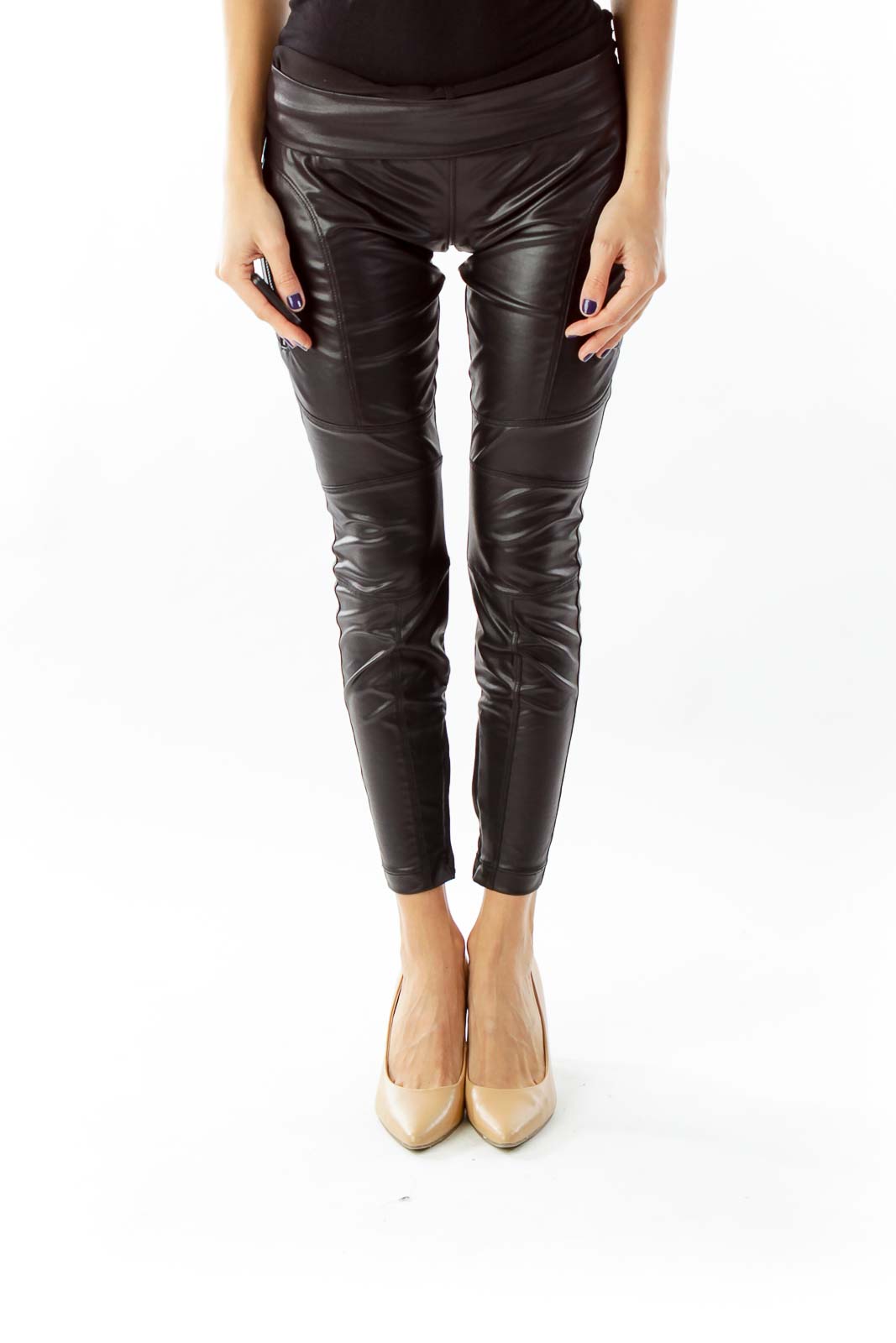 Black Faux-Leather Leggings Front