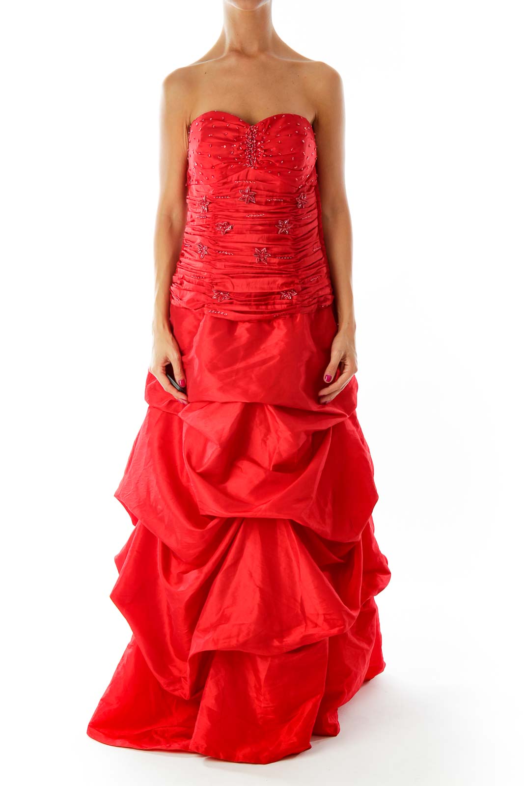 Red Strapless Evening Dress Front