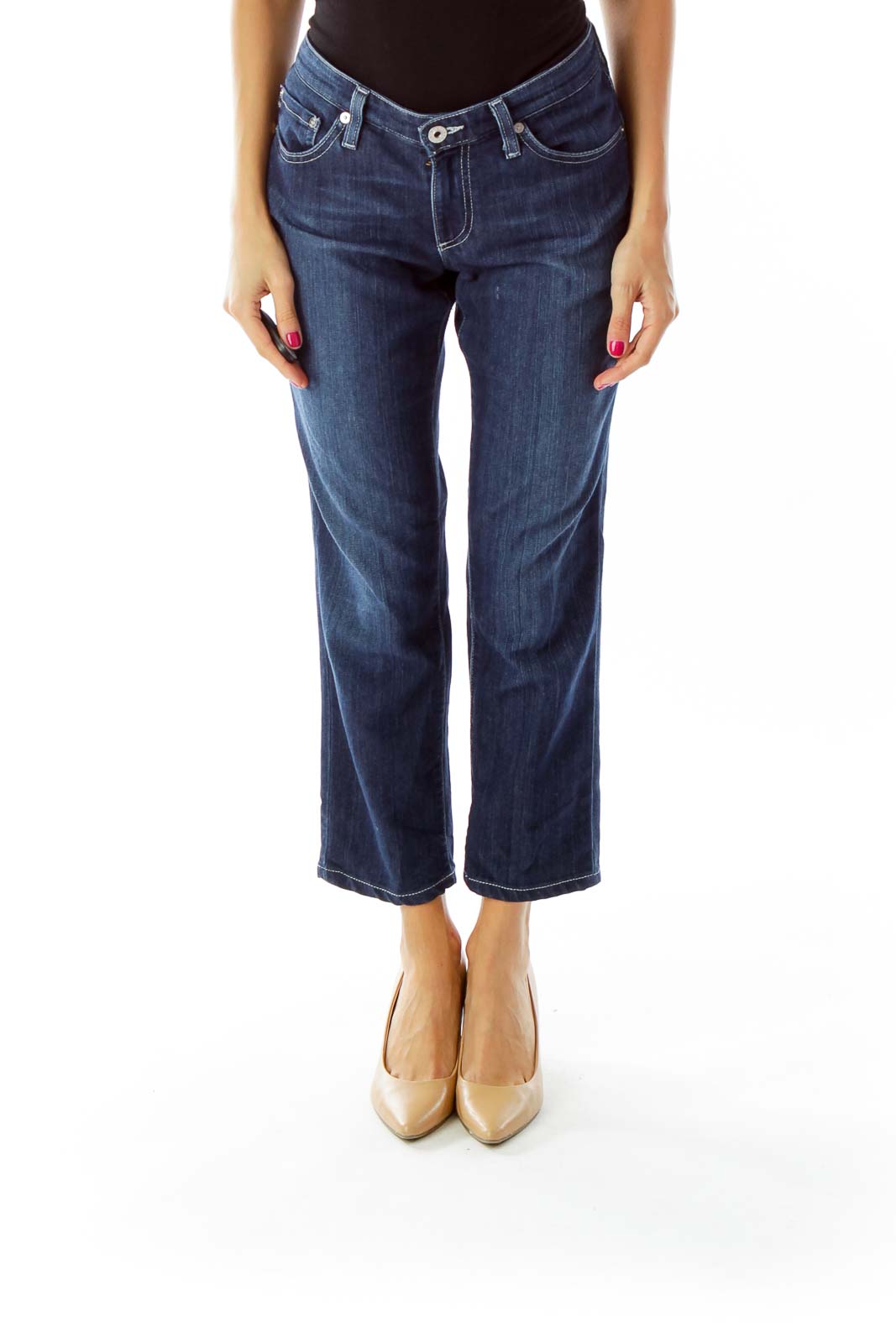 Navy Cropped Straight-leg Jeans Front