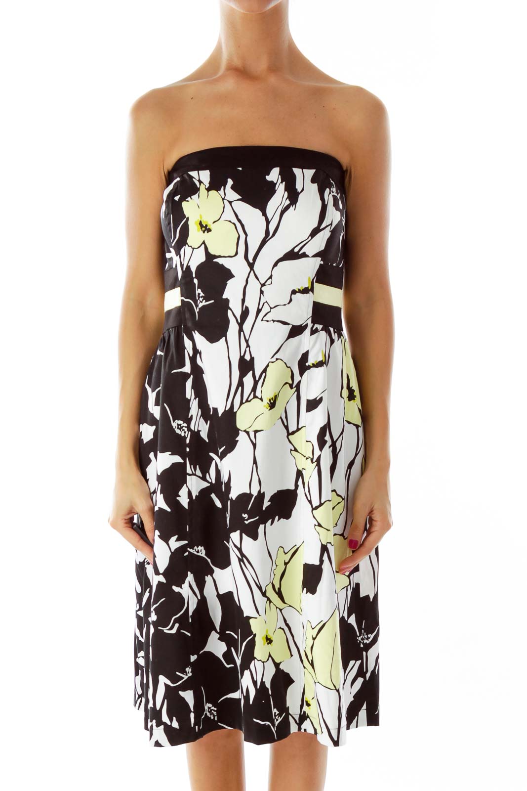 Black White Printed Cocktail Dress Front