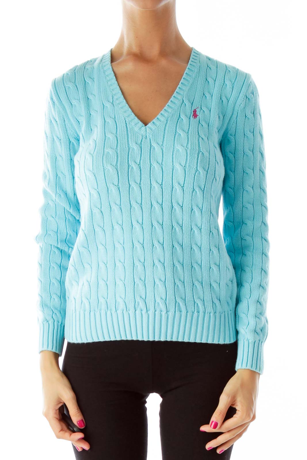 Teal Cable Knit Sweater Front